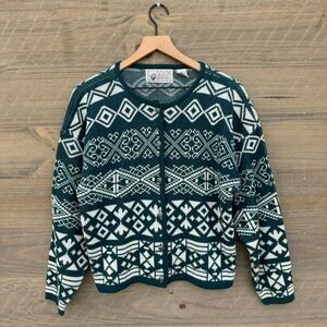 Vintage 90s Paris Sport Club Geometric Grandma Cottage Core Cardigan Sweater